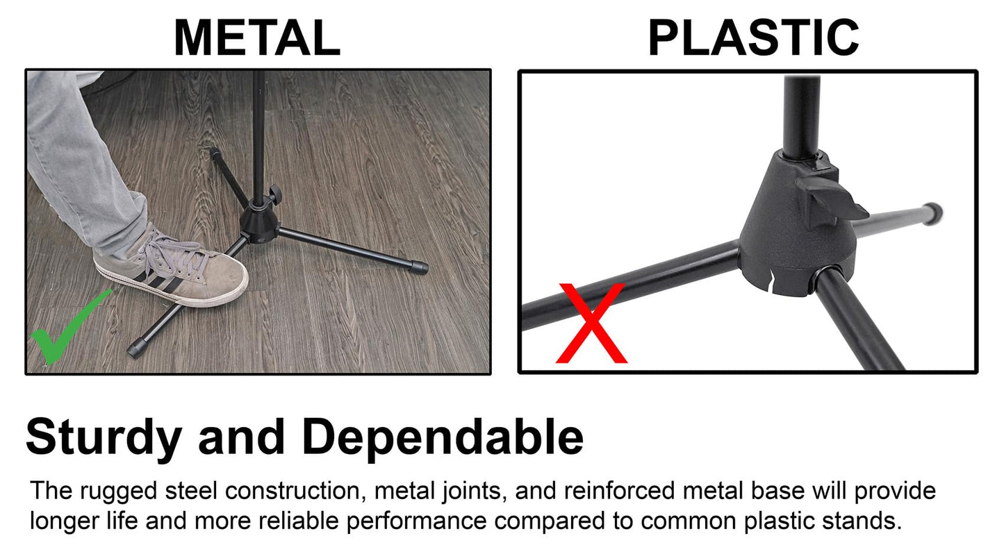 Rockville RVMIC3 V2 Portable Adjustable Tripod Boom Mic Stand for Singers & Musicians, Quick Release Clutch, Sturdy All-Metal, 25"-46.5" Telescopic