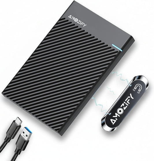 AMOZIFY® Magnetic External SSD Enclosure, Stick-On Laptop 2.5 SATA SSD Case, Tool-Free USB-C 3.1 Gen 2, Hard Drive Enclosure, 6Gbps, UASP for MacBook