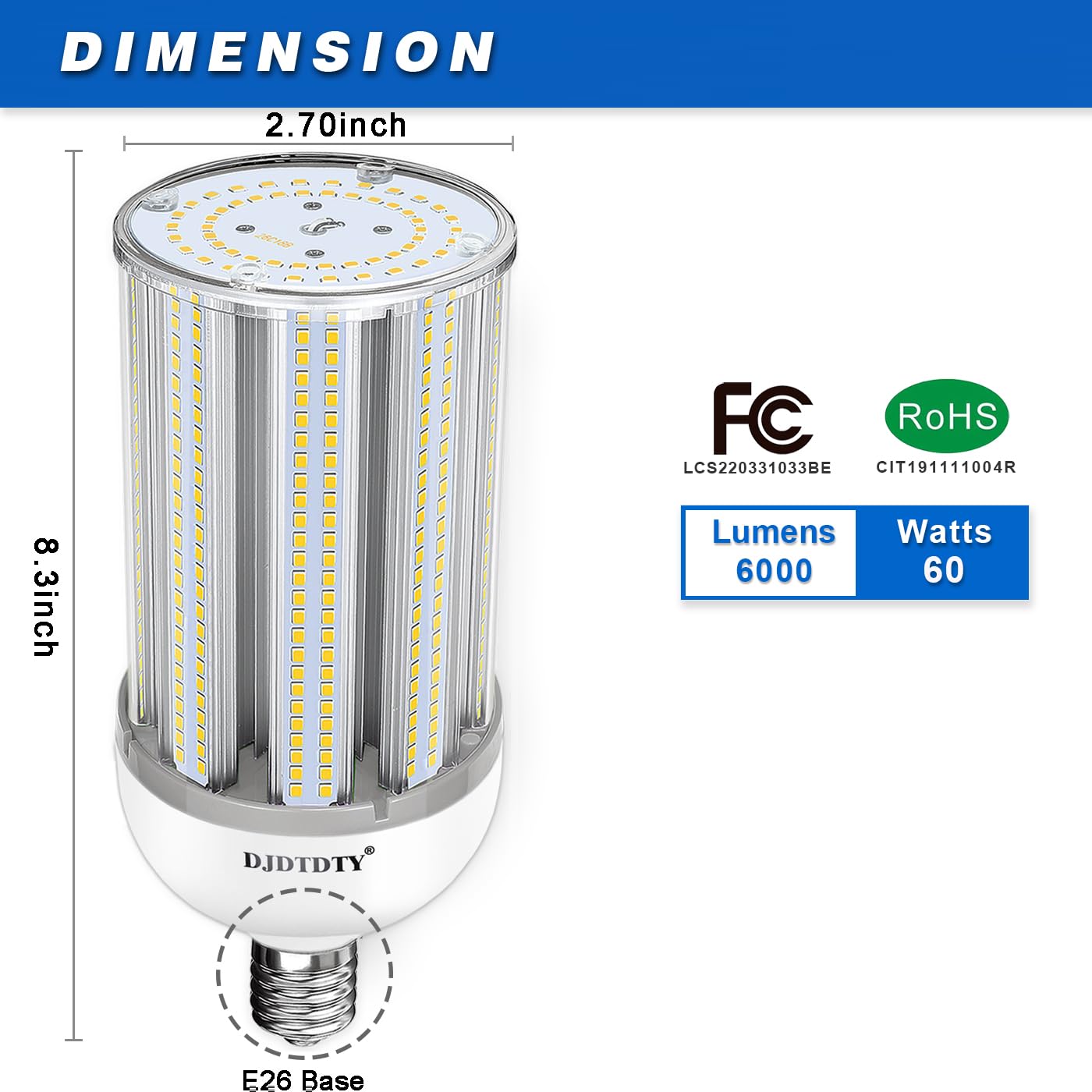 DJDTDTY 3-Pack is More economical?60W LED Light Bulb, E26 Base, 5000K 6000LM LED Bulb, Suitable for Garage Warehouse Workshop barn, Home Essential
