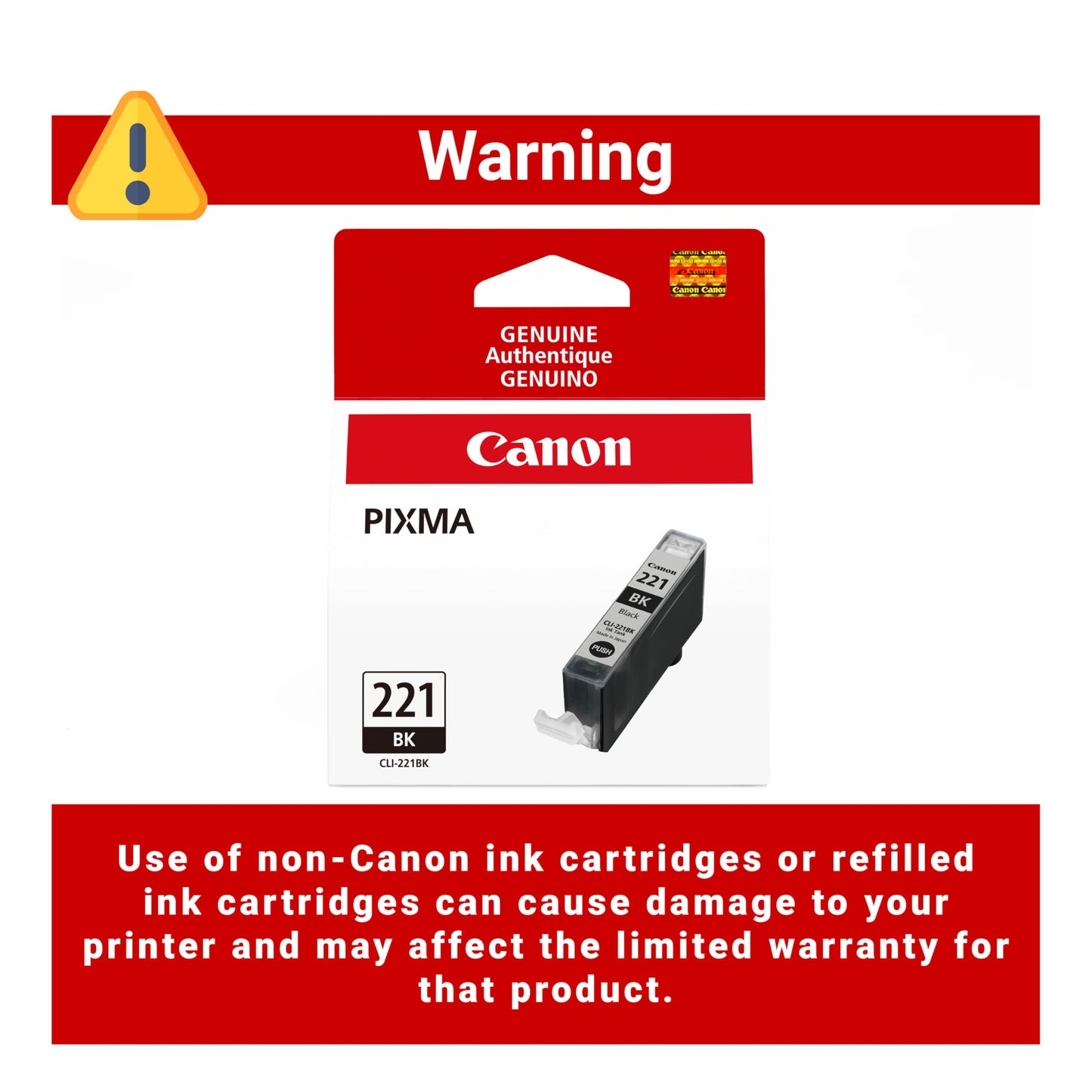 Canon CLI-221 Genuine Black Ink Tank, Compatible with MP980, MP560, MP620, MP640, MP990, MX860, MX870, iP4600, iP3600, and iP4700 Printers