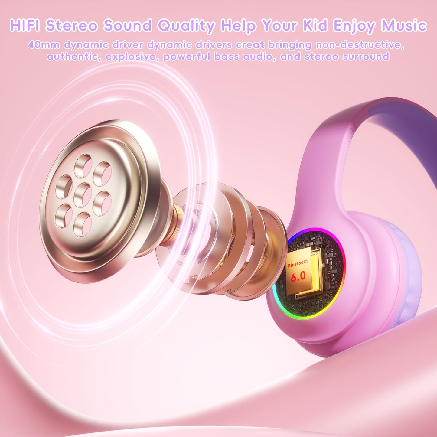 2024 Bluetooth Kids Headphones Fit for Aged 3-21, Colorful LED Lights Comfort Wireless Headphones with Microphone 94dB Volume Limited…