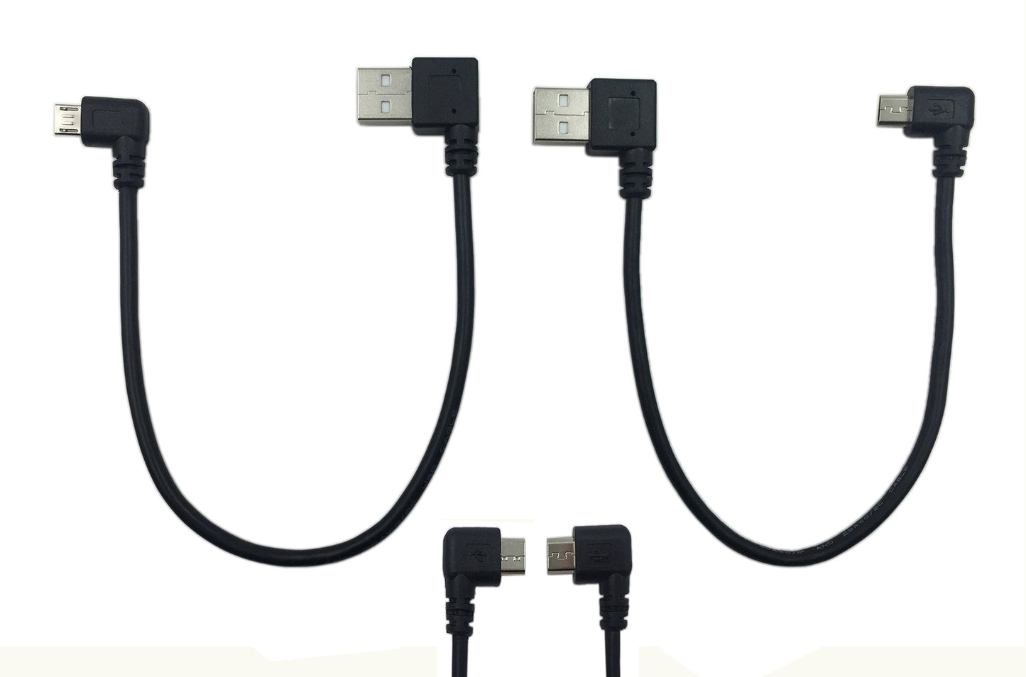 CERRXIAN 9Inch Micro USB Cable Combo Left & Right Angle Micro USB 5 Pin Male to USB 2.0 Type A Right Angle Male Data Sync and Charge Cable