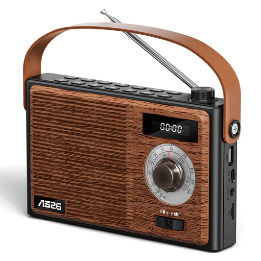 AM FM Radio Portable Retro Bluetooth Speaker Support USB/TF/AUX Player, Vintage Wireless Radio with Digital Display , Retro Radios Battery Powered or