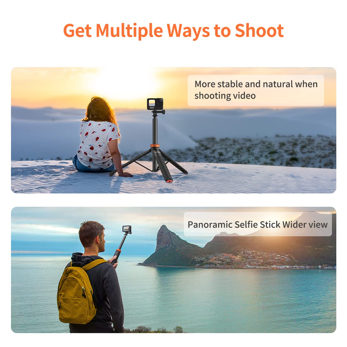 UURig Telescopic Selfie Stick Long with Tripod, Waterproof Hand Grip, for Insta360X5/X4, GoPro Hero 13 12 11 10 9 8 7 6 5 4 3 2, Fusion, Max, Session
