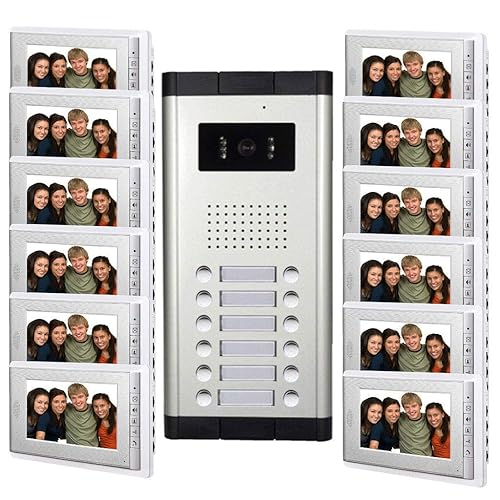 AMOCAM 12 Units Apartment Intercom Wired 7 Inch Monitor Video Intercom Doorbell Door Phone Audio Visual Intercom Entry Access System