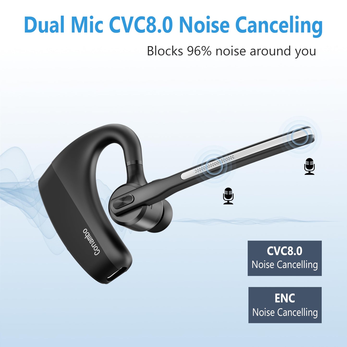 Conambo K10C Bluetooth Headset & Charging Case, Dual Mic Noise Canceling Mono Wireless Headset for Cellphone with up to 64Hrs Talk Time Hand-Free