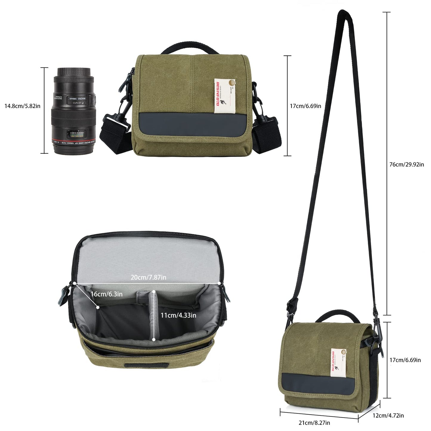 Besnfoto Camera Bag Small Crossbody Camera Shoulder Bag Purse Waterproof Canvas Cute Compact Camera Messenger Bag Case for Mirrorless DSLR SLR Women