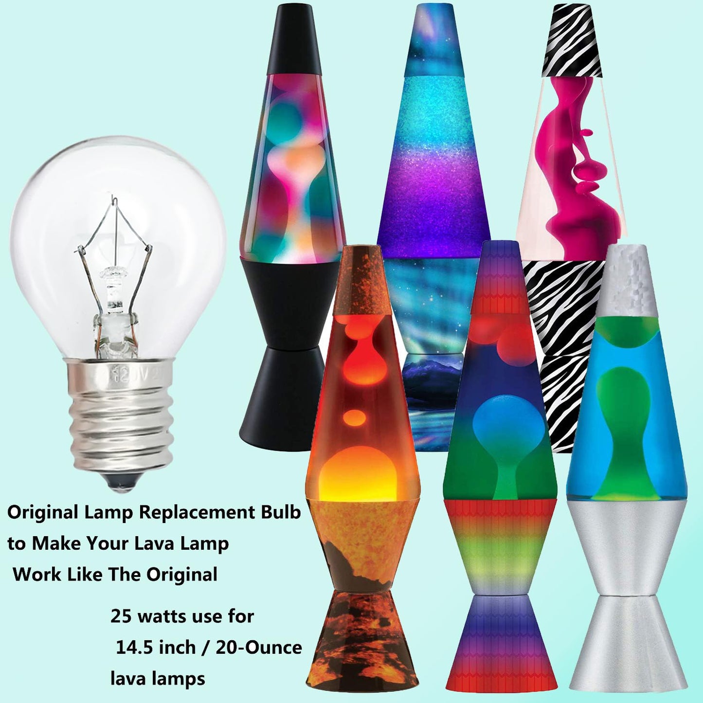 Lava Lamp Bulb 6 Pack 25 Watt S11 E17 Base Original Lava Lamp Light Bulbs