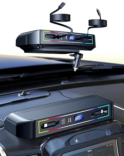 DICMKY Car Charger Docking Station for RAM 1500 (2019 2020 2021 2022 2023 2024 2025) Accessories with RGB Light, 4-Port Charging Hub with Retractable