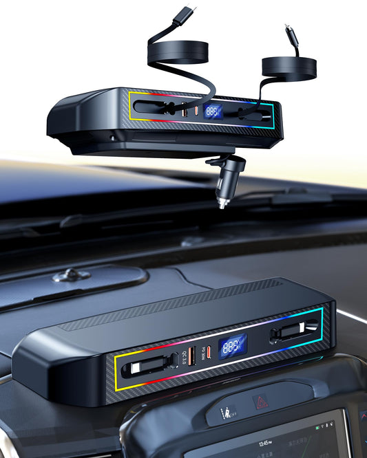 DICMKY Car Charger Docking Station for RAM 1500 (2019 2020 2021 2022 2023 2024 2025) Accessories with RGB Light, 4-Port Charging Hub with Retractable