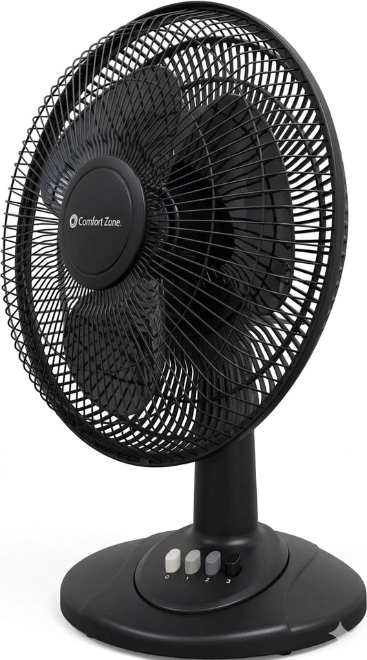 Comfort Zone 16-Inch Oscillating Table Fan - Large 3-Speed Quiet Desk Fan with Wide-Area Oscillation, Adjustable Tilt & Metal Safety Grill - Ideal