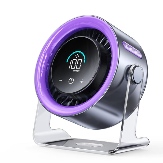 Coolhill USB Desk Fan for Bedroom: 100 Speeds Digital Display Quiet Portable Fan with Turbo Airflow, 120° Rotating Small Rechargeable Battery Desktop