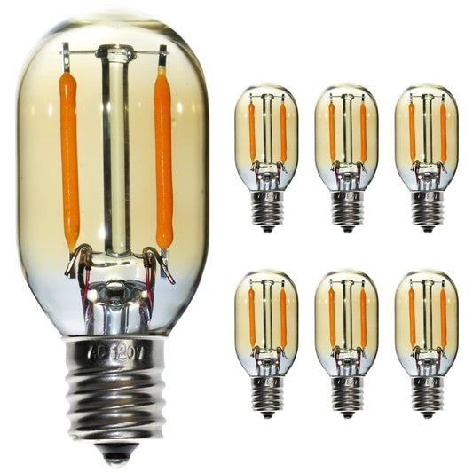 FANNIS 6 Pack T22 LED Night Light Bulbs, E12 Candelabra Bulb 10 Watt Equivalent, 10000+ Hours 2200K Amber Warm Light Bulb, 1W Low Wattage Replacement