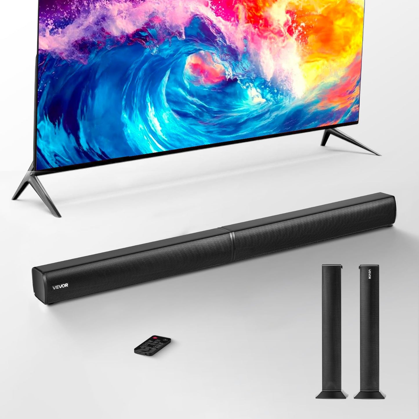 VEVOR Sound Bar for Smart TV, 2.0 Channel, 32-Inch 2 in 1 Detachable Soundbar TV Speakers, with Bluetooth HDMI AUX USB Connection, Remote Control, 80W