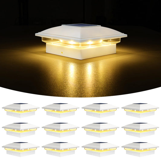 VOLISUN Solar Post Cap Light Outdoor Waterproof 12pack,Solar Fence - Post Lights for 4x4 5x5 6x6 Wooden/Vinyl Post,White Deck Cap Light Solar Powered