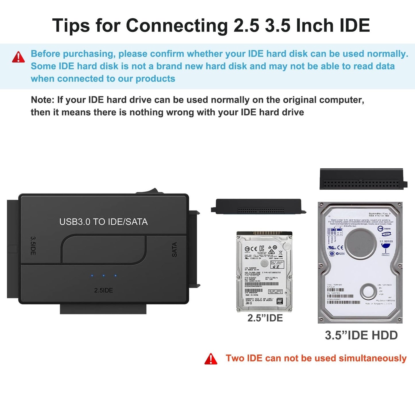 USB 3.0 to SATA IDE Hard Drive Reader, YINNCEEN External Hard Drive Ultra Recovery Converter Universal Hard Drive Adapter Kit for 2.5/3.5 HDD/SSD Hard