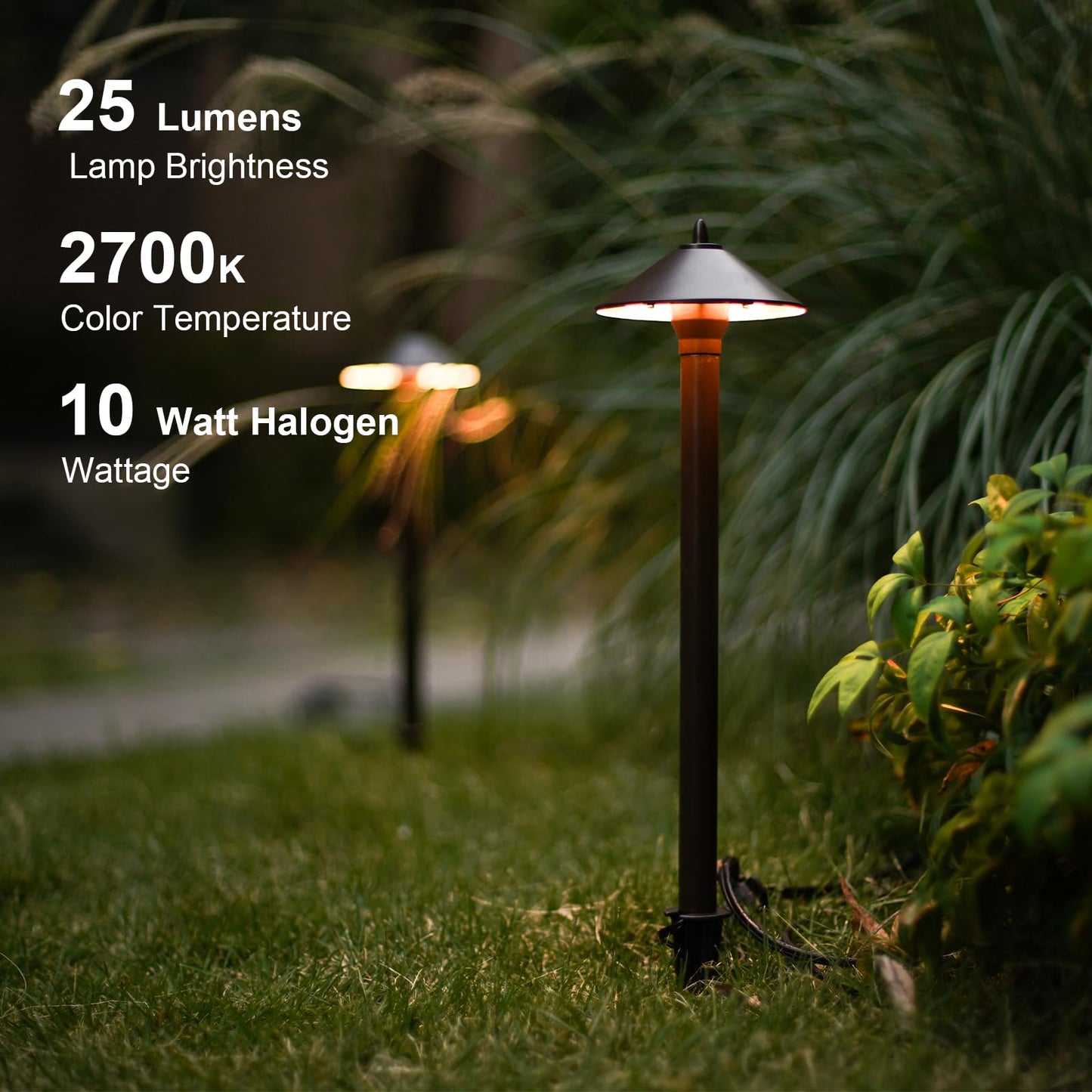 GOODSMANN Landscape Lighting Low Voltage Outdoor Path Lights Halogen Pathway Light Wired 10W 25 Lumen 2700K Warm White Metal 12V AC Bronze Electric
