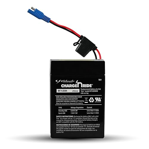 Schumacher Electric 6V Battery for Ride On Toys - 4.5 AH - with Replaceable Fuse - 6 Volt Rechargeable Battery for Kid Trax KT1269WM & Other Vehicles…