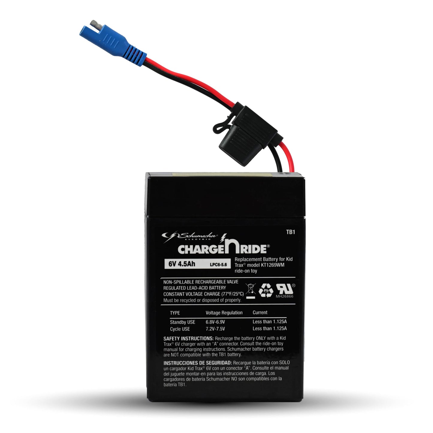 Schumacher Electric 6V Battery for Ride On Toys - 4.5 AH - with Replaceable Fuse - 6 Volt Rechargeable Battery for Kid Trax KT1269WM & Other Vehicles…