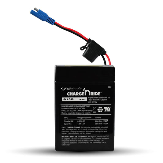 Schumacher Electric 6V Battery for Ride On Toys - 4.5 AH - with Replaceable Fuse - 6 Volt Rechargeable Battery for Kid Trax KT1269WM & Other Vehicles…