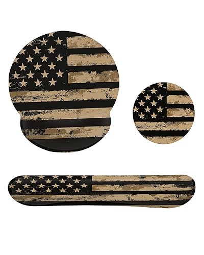 Retro Flag Ergonomic Wrist Support Keyboard Mouse Wrist Rest Set, Computer Office Comfortable Wrist Rest for Mouse Easy Typing