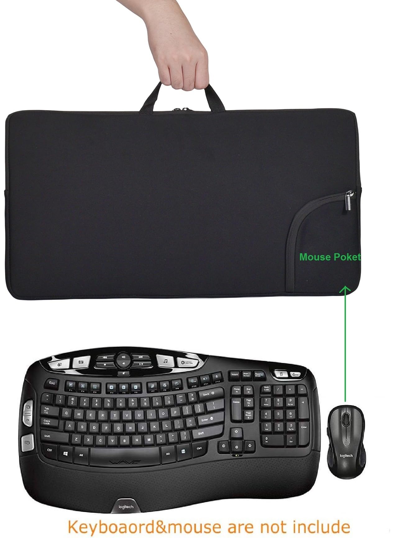 Portable Shockproof Dustproof Neoprene Keyboard and Mouse Case Bag, Perfect for Logitech MK570/MK550 Wireless Wave K350 Keyboard and Mouse Combo