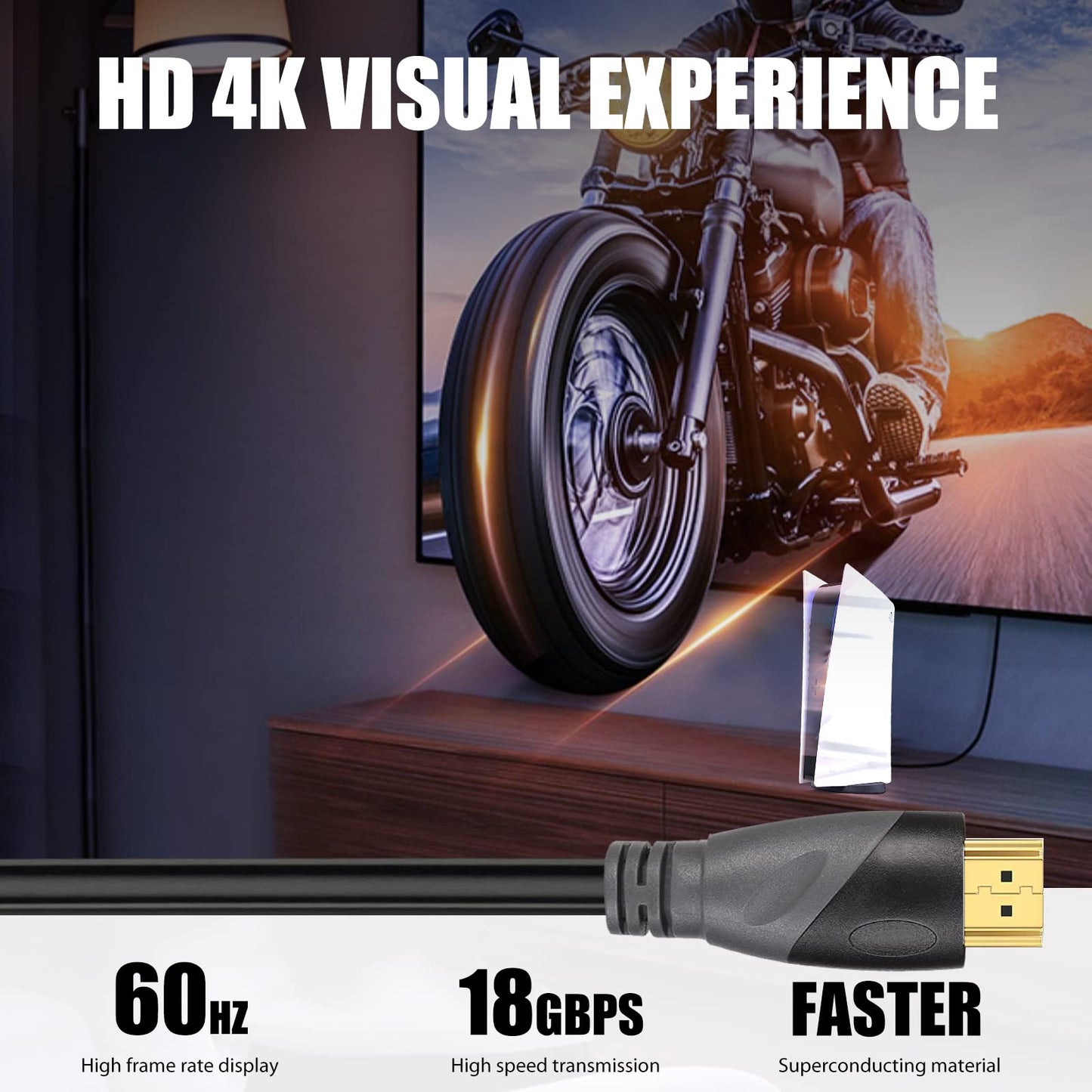 HDTV Cable 30FT High Speed Hdtv Cables 4K 2K 1080P 18Gbps 26AWG HDR/ARC/HDCP 2.2 Compatible with Laptop Monitor PS5 Xbox Switch