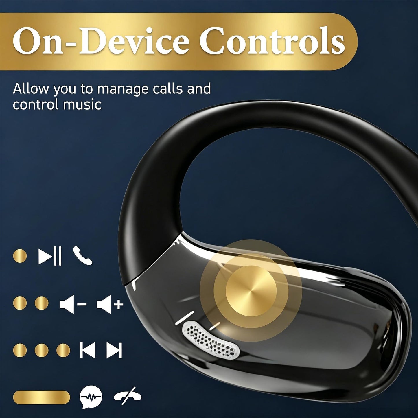 Open Ear Headphones, Wireless Headphones with Smart Digital Display & Mic, Open Ear Earbuds 35H Playtime, Sweat Resistant & Waterproof, Secure