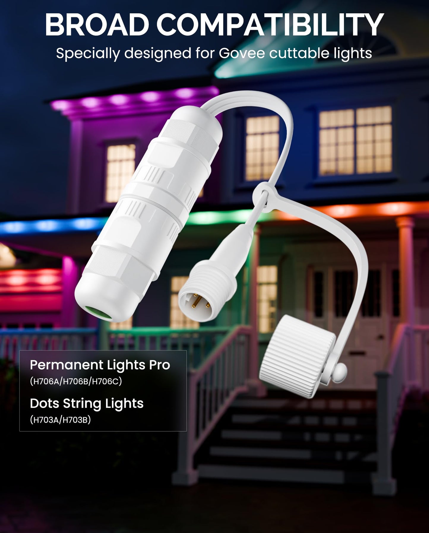 CybeRoad Splice Connector Output for Govee Cuttable Outdoor Lights - Compatible with Govee H706A, H706B, H706C, H703A, H703B, Waterproof Extension