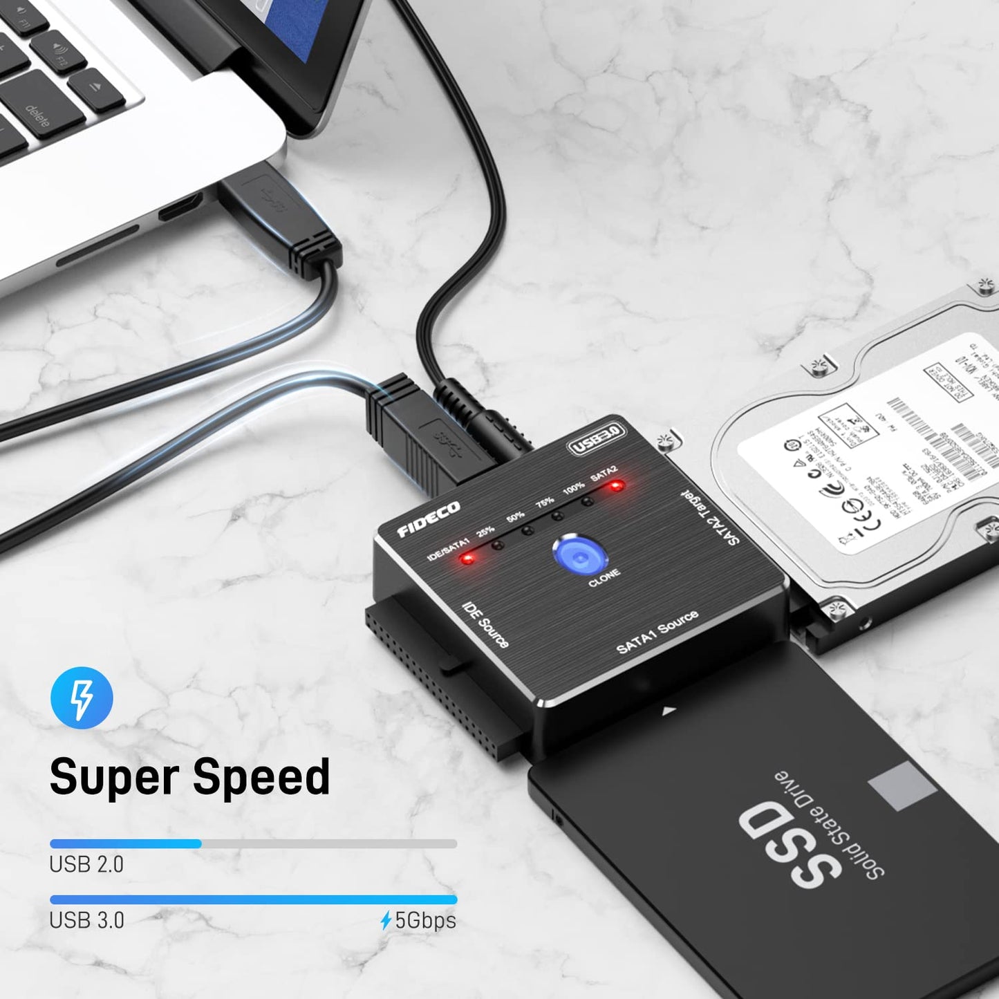 FIDECO SATA/IDE to USB 3.0 Adapter, Hard Drive Adapter Cable for Universal 2.5/3.5 Inch IDE/SATA External HDD SSD, 5.25-Inch DVD-ROM/CD-ROM/CD-RW