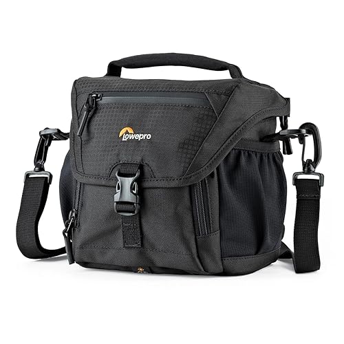 Lowepro LP37117, Nova 140AW II Camera Bag, Customizable, Portable, Fits Mirrorless with 17-85mm Attached Lens, Compact Drone, Flash, Black