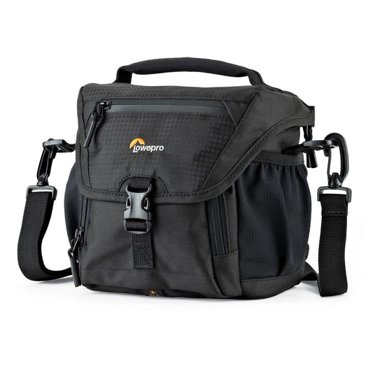 Lowepro LP37117, Nova 140AW II Camera Bag, Customizable, Portable, Fits Mirrorless with 17-85mm Attached Lens, Compact Drone, Flash, Black