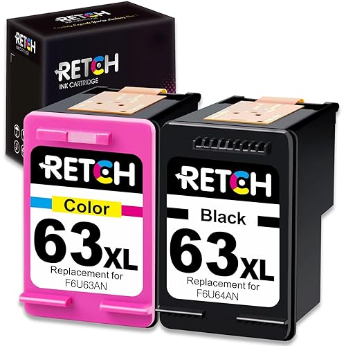 RETCH Remanufactured Ink Cartridge Replacement for HP 63 Ink 63XL Compatible with OfficeJet 3830 5255 5258 Envy 4520 4512 4513 4516 DeskJet 1112 1110