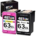 RETCH Remanufactured Ink Cartridge Replacement for HP 63 Ink 63XL Compatible with OfficeJet 3830 5255 5258 Envy 4520 4512 4513 4516 DeskJet 1112 1110