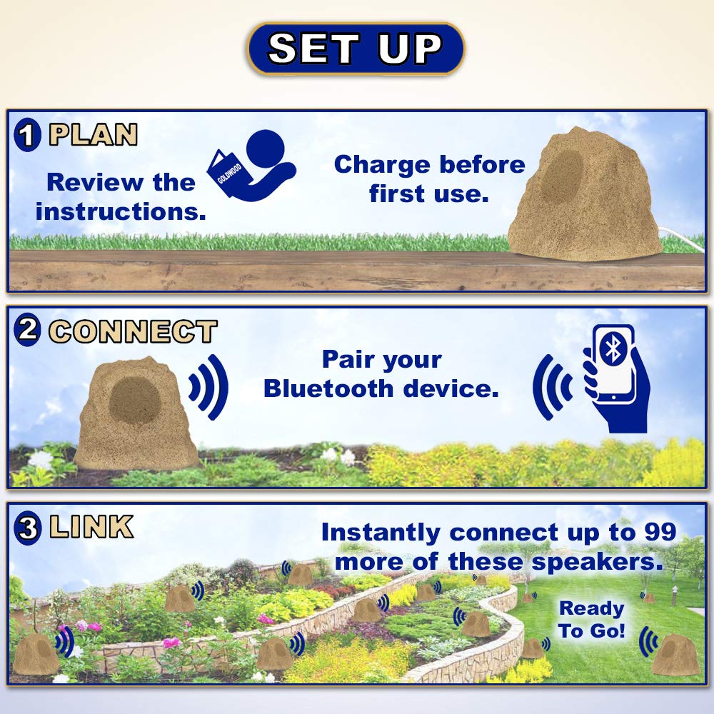 Theater Solutions B62S Fully Wireless 400 Watt Rechargeable Battery 6.5" Bluetooth Rock 4 Speaker Set Sandstone Link Up to 99 Speakers Wirelessly