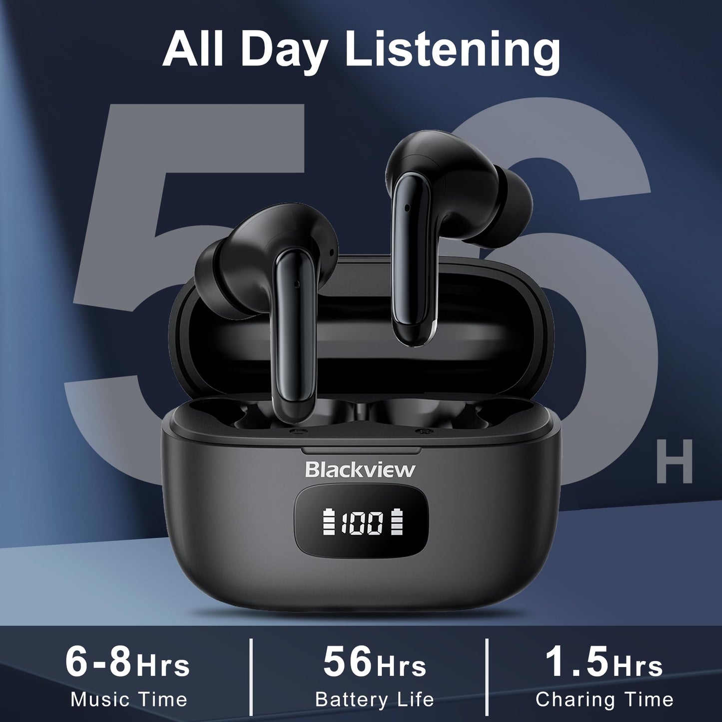 Blackview 2025 Latest Wireless Earbuds, Bluetooth 5.3 Noise Cancelling Earbuds, 56H Playtime, Deep Bass HiFi Sound Quality, Waterproof IPX7,LED…
