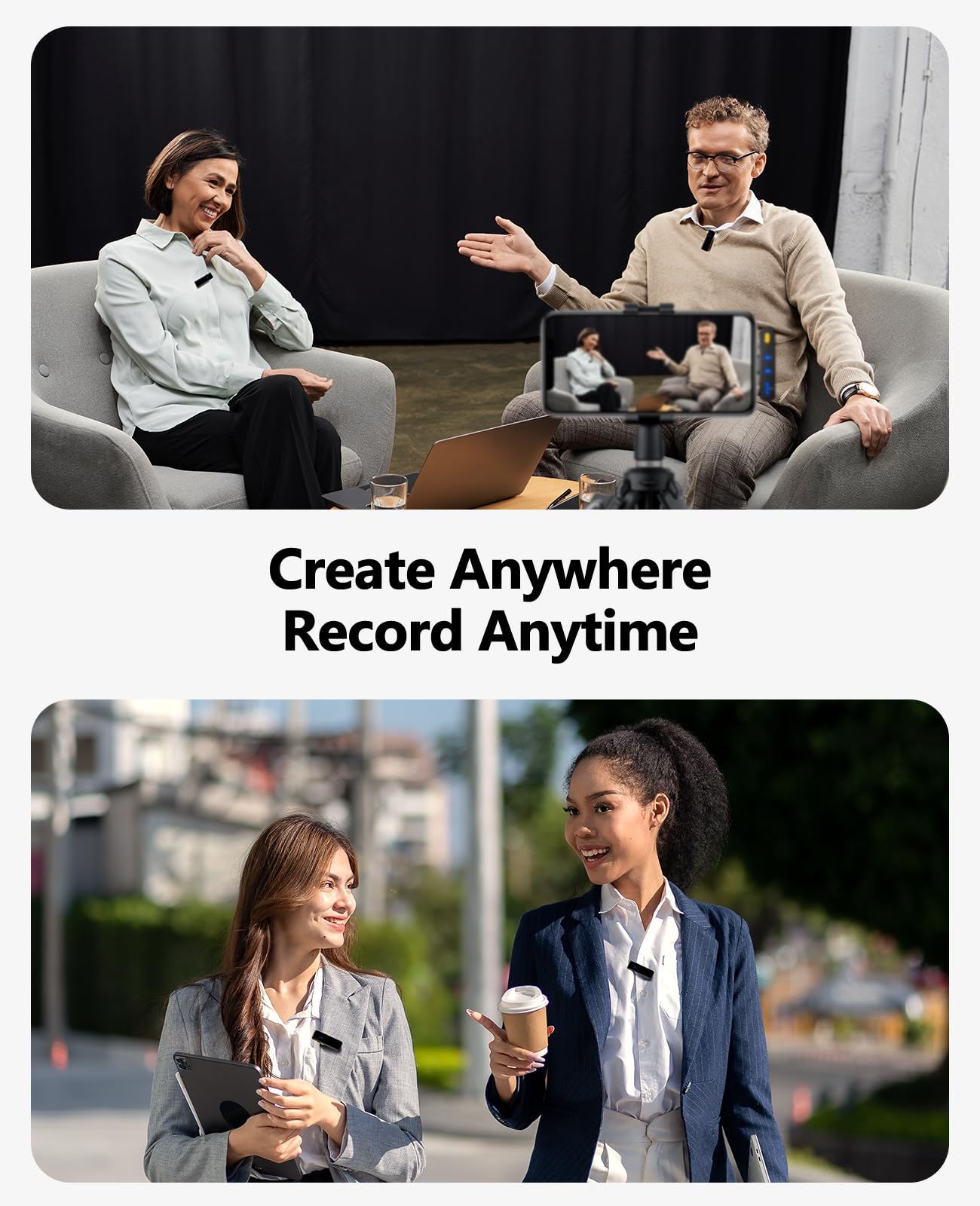 Rythflo Wireless Lavalier Microphone for iPhone/Android/iPad/Laptop Dual Lav Mic with Charging Case, AI Noise Reduction, 50H Battery, 230ft Range