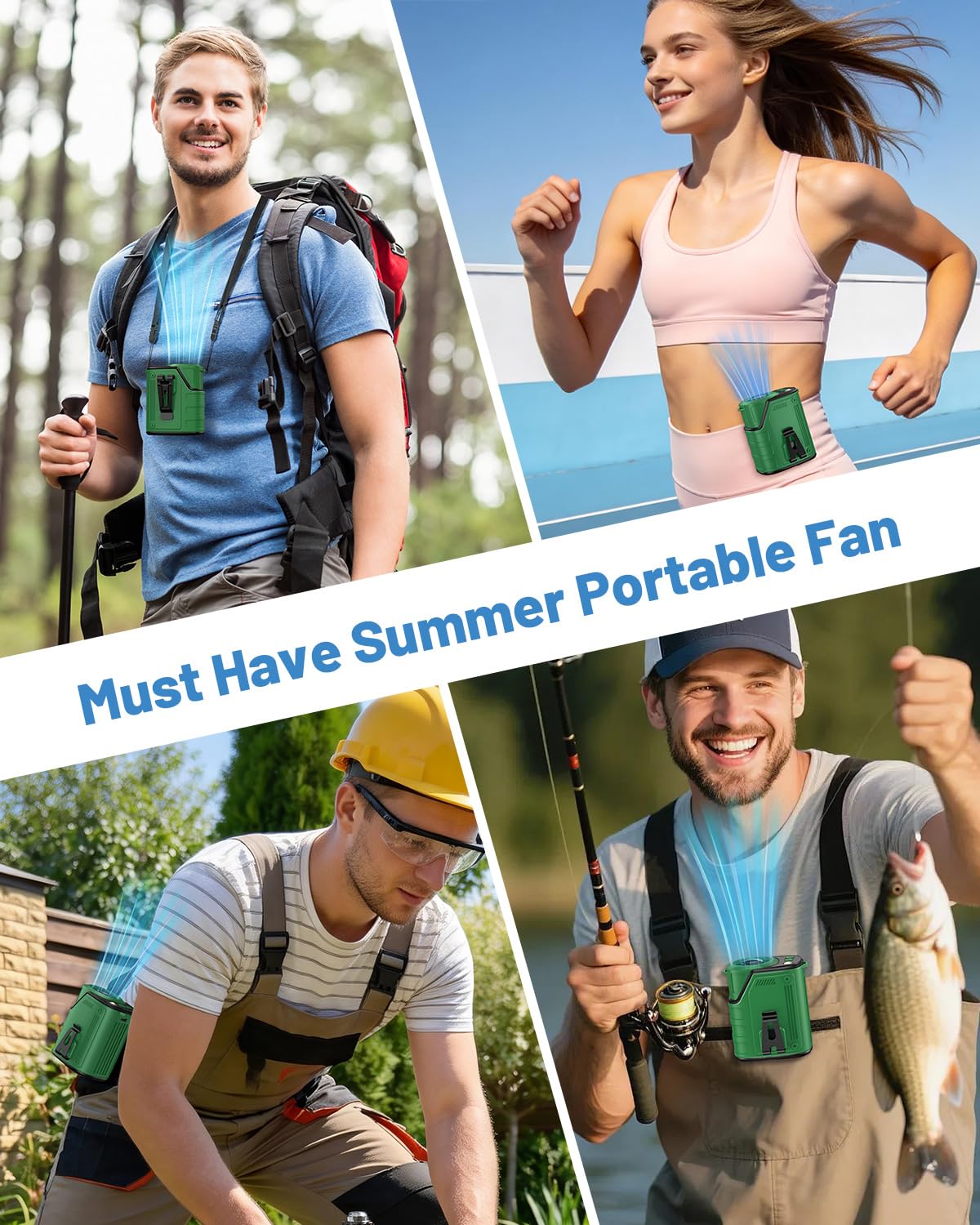 W & O Portable Fan Rechargeable,Personal Waist Clip on fan 4 Speeds & Flashlight Hands-FreeHanging Neck Fan, 20H Cooling For Outdoor Camping