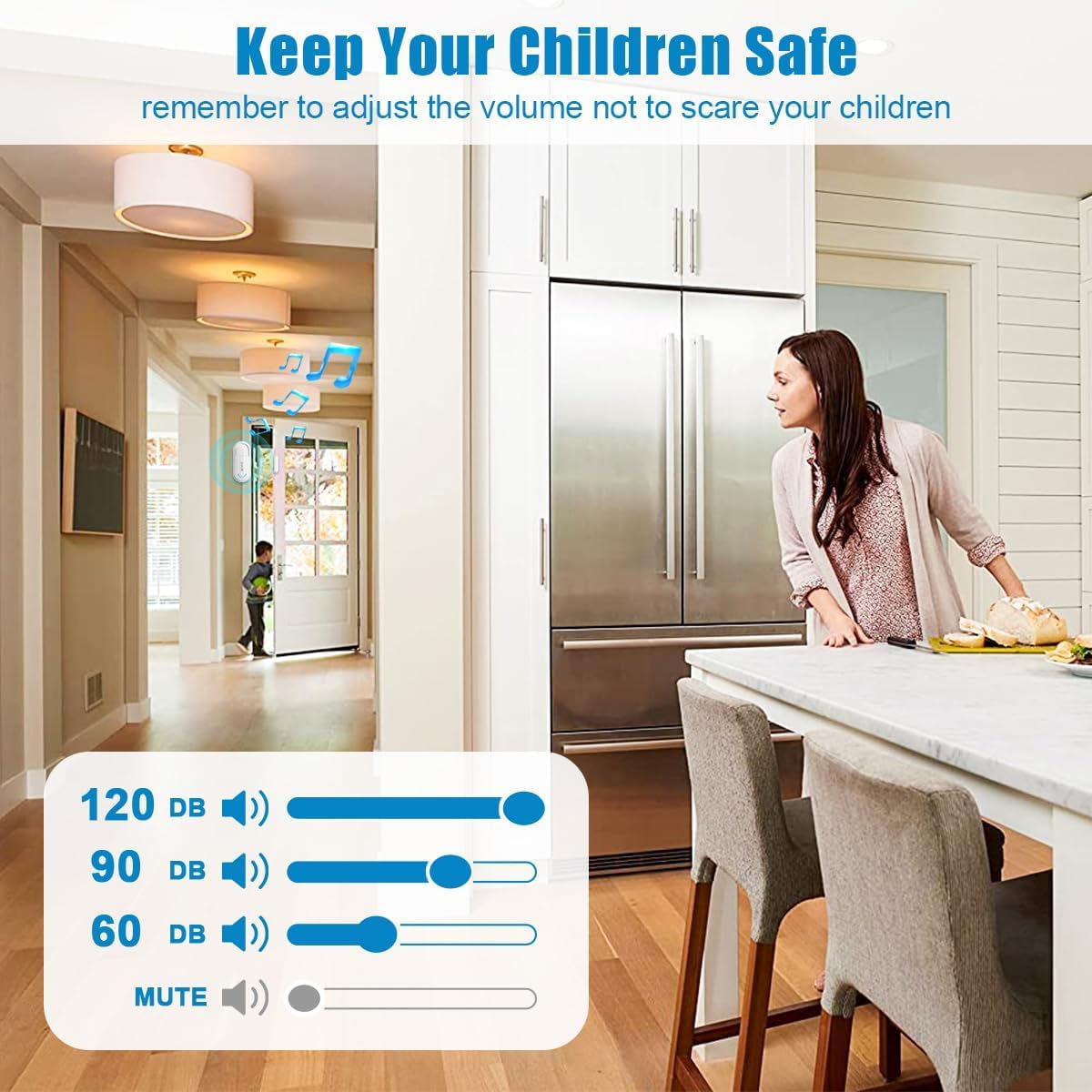 SanJie Window Alarm Sensors Door Alarms for Home Security Volume Ajustable 0-120 DB Pool Door Alarms for Kids Safety with 4 Modes Open