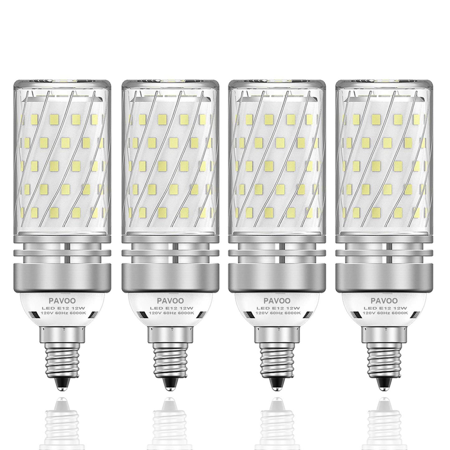 PAVOO E12 LED Bulbs, 12W Chandelier Light Bulbs 6000K Daylight White, 1200LM 100W Equivalent Non-Dimmable, Ceiling Fan Bulbs, Decorative Candle Base