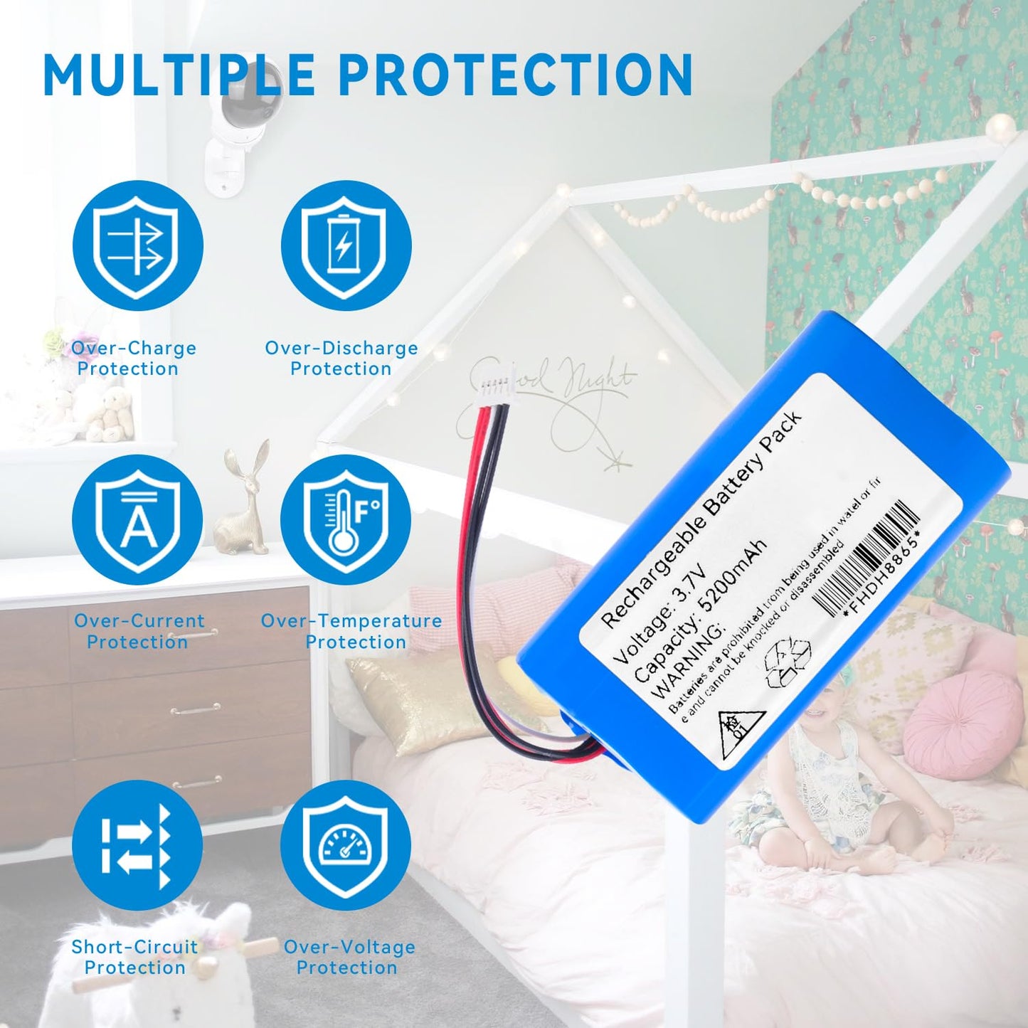RDSJ 5200mAh Baby Monitor Battery Replacement for Eufy Spaceview Pro Baby Cam, T8321-M, PN: Eufy PT18650-SP PCM5200 Battery 3.7V