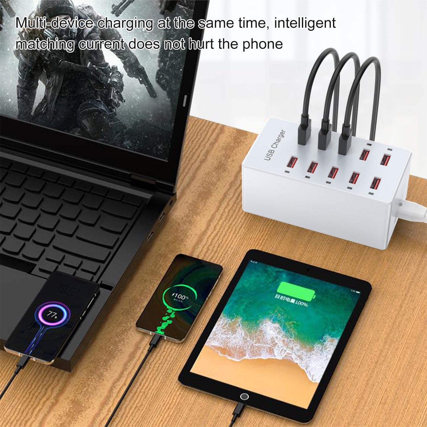 Cell Phone Wall Charger USB Charging Station for Multiple Devices 10 Ports Power Strip Charging Hub Smart Plug Charge Block Dock for iPhone