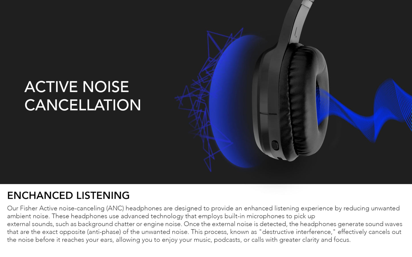 Fisher Active Noise Cancelling Headphones, Over Ear Wireless Bluetooth 5.3 w Microphone, Lightweight Comfortable Headset for Home Travel, 16H…