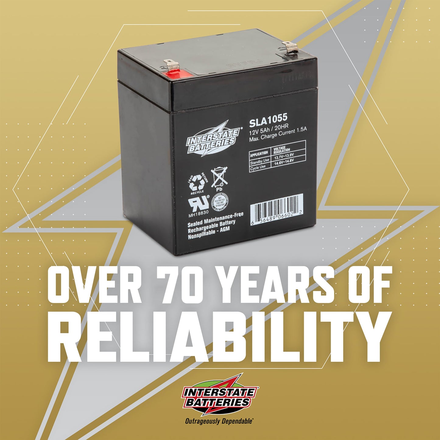 Interstate Batteries 12V 5Ah Battery (F1 Terminal) SLA AGM VRLA Rechargeable Replacement for Alarms, Security, Garage Door Openers for Chamberlain…