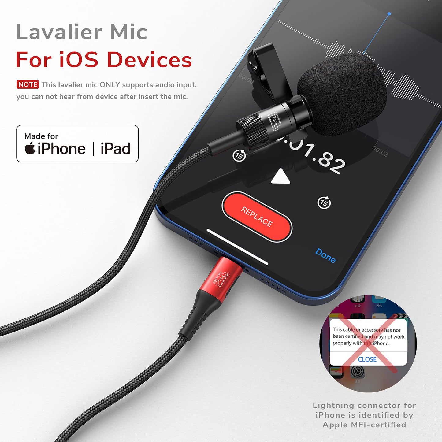 PIXEL Microphone for iPhone iPad(Apple MFi-Certified) from Mic for iPhone Live Streaming Vlogging | External Microphone for iPhone Video Recording