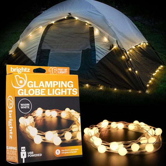 Brightz GlobeBrightz 16 ft LED USB String Lights, Warm White - Glamping Tent Lights for Camping - LED Camp Light - Use for Hammocks, Camping Tents