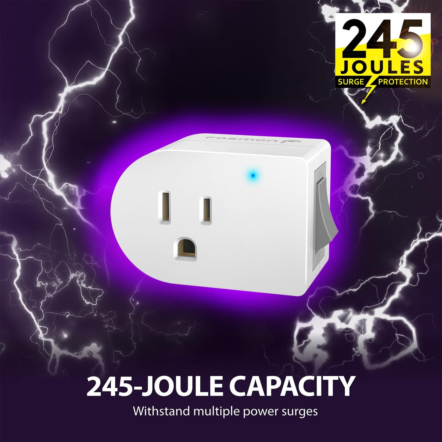 Fosmon Grounded Outlet Switch, ON/Off Switch (3 Pack), 3 Prong Plug in Electrical Switch, 245J Single Port Electric Switch Adapter Surge Protector