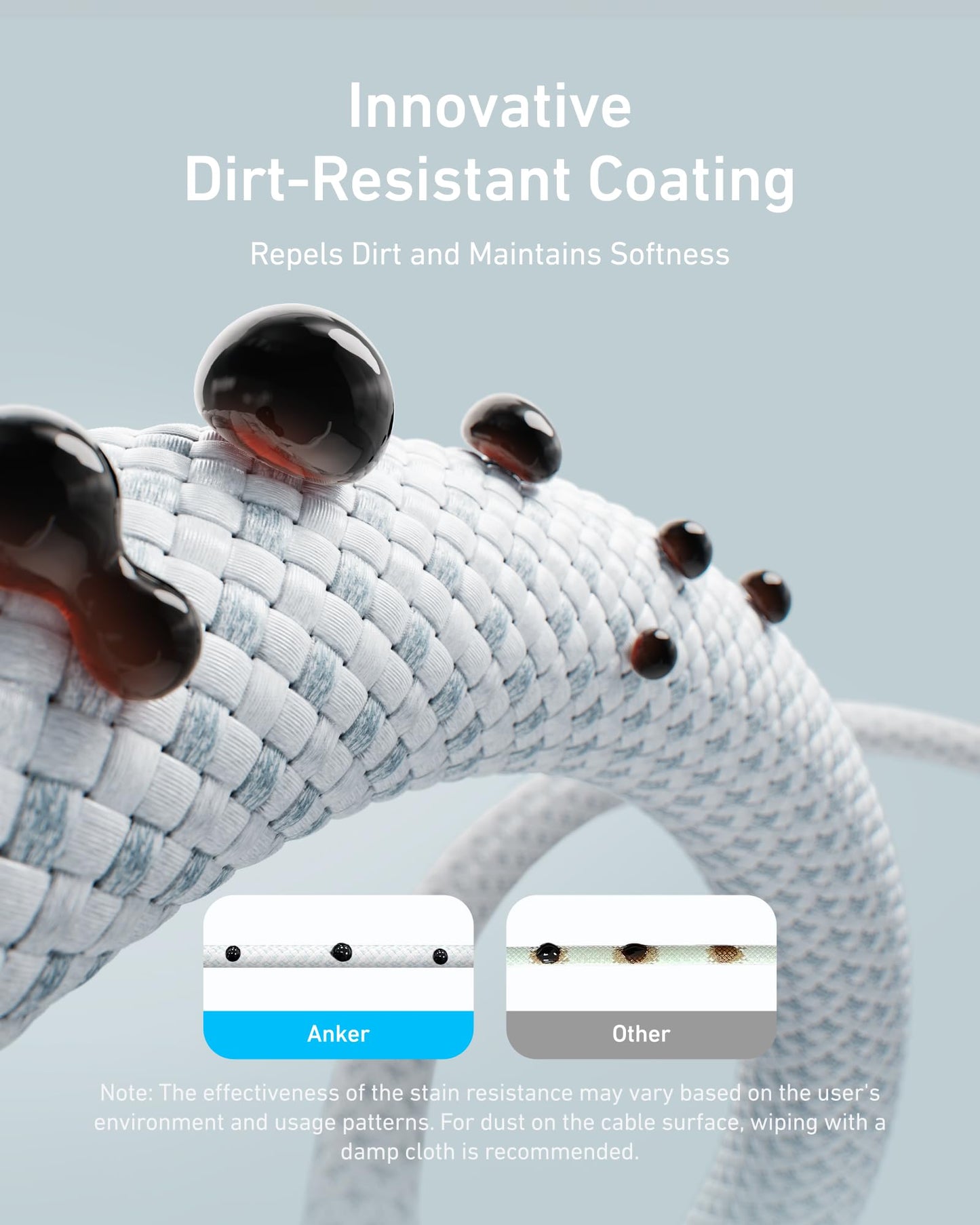 Anker Zolo USB C to USB C Cable, Braided and Dirt-Free Type-C Fast Charging Cable, Slim Connector, for iPhone 17 Series, MacBook (240W) (White, 6FT)