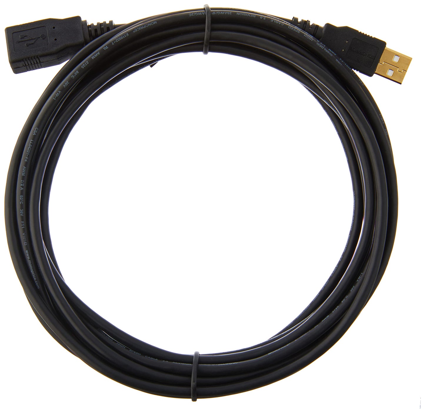 Monoprice USB 2.0 A Male to A Female Extension Cable - 15 Feet | 28/24AWG, Gold Plated, Compatible with USB Keyboard,Mouse,Flash Drive, Hard Drive