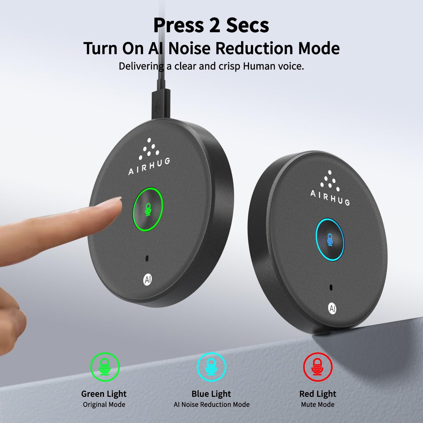 AIRHUG USB Microphone No Speaker,Desktop Computer Mic, Mute Button with LED Indicator,AI Noise Reduction,Plug & Play Omnidirectional Condenser PC